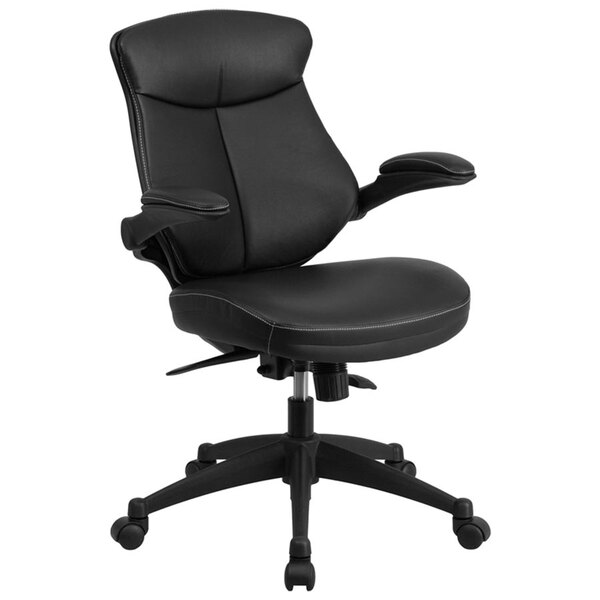 Flash Furniture BL-ZP-804-GG Mid-Back Black Leather Office Chair / Task Chair with Back Angle Adjustment and Flip-Up Arms