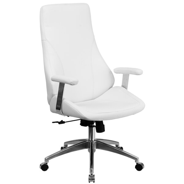 Flash Furniture BT-90068H-WH-GG High-Back White Leather Executive Swivel Office Chair with Padded Chrome Arms