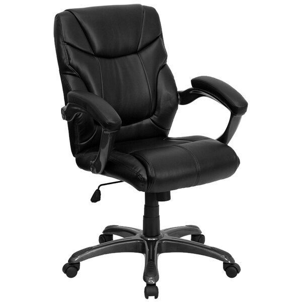 Flash Furniture GO-724M-MID-BK-LEA-GG Mid-Back Black Leather Overstuffed Office Chair