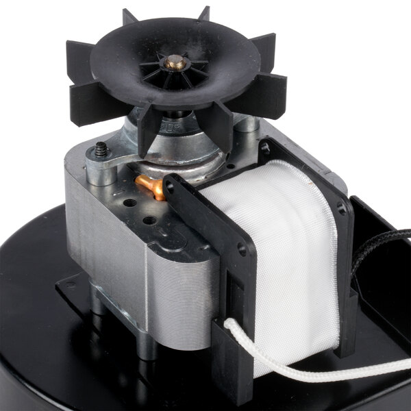 An Avantco blower motor assembly with a black and gold circular fan.
