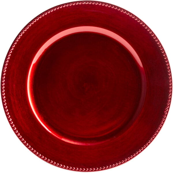 ChargeIt by Jay 1270170 Beaded Charger Large 13” Decorative Melamine Service Plate for Home & Professional Fine Dining-For Upscale Catering Events Dinner Parties Weddings Red 