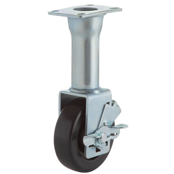 A Pitco black metal wheel caster with a black rubber tire.