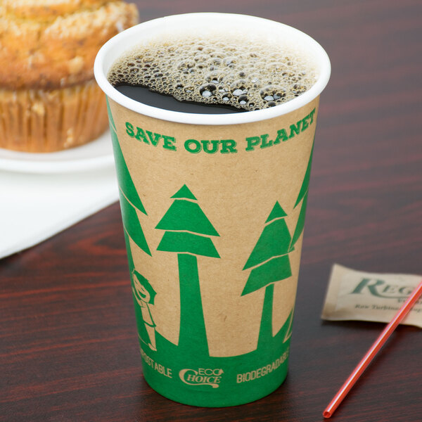 EcoChoice 16 oz. Kraft Tree Print Compostable Paper Hot Cup - 1000/Case