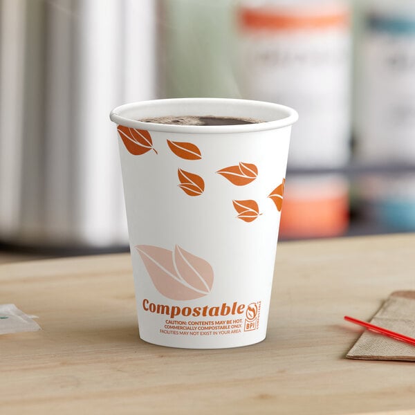 EcoChoice 12 oz. Leaf Print Compostable Paper Hot Cup - 50/Pack