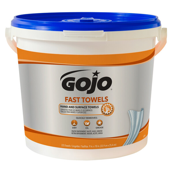 Gojo Fast Wipes Hand Cleaning Cloth Towels, White, 9 x 10 - 2 buckets, 225 count each