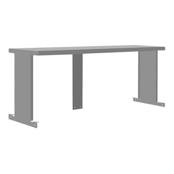 A grey metal Turbo Air stainless steel overshelf on a table with a white background.