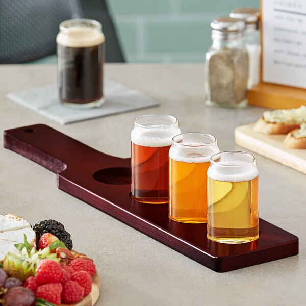 Libbey Beer Flight 5 Oz. Clear Beer Can Glasses, Set of 4 with Wood