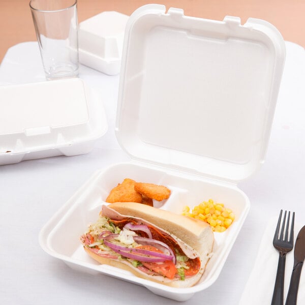 3-comp Genpak Corp 20310 Foam Food Containers White, 9 1/4 X 9 1/4 X 3 