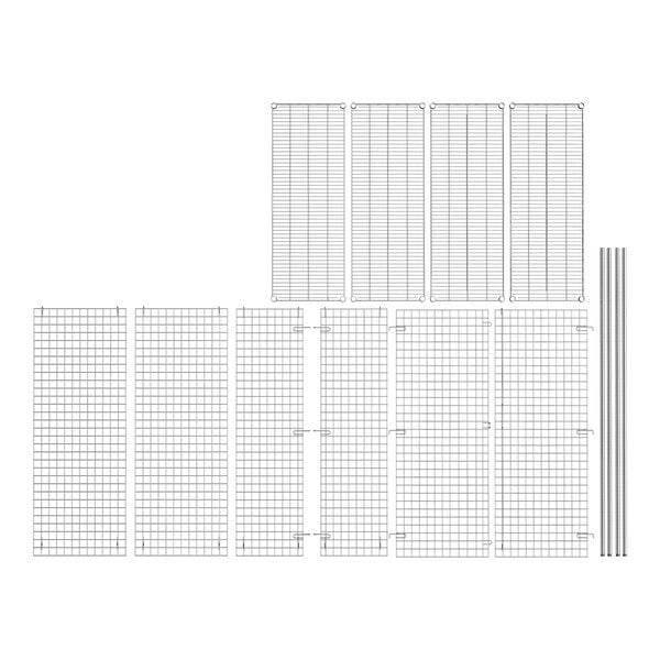 A grid pattern of metal rods with a white background.