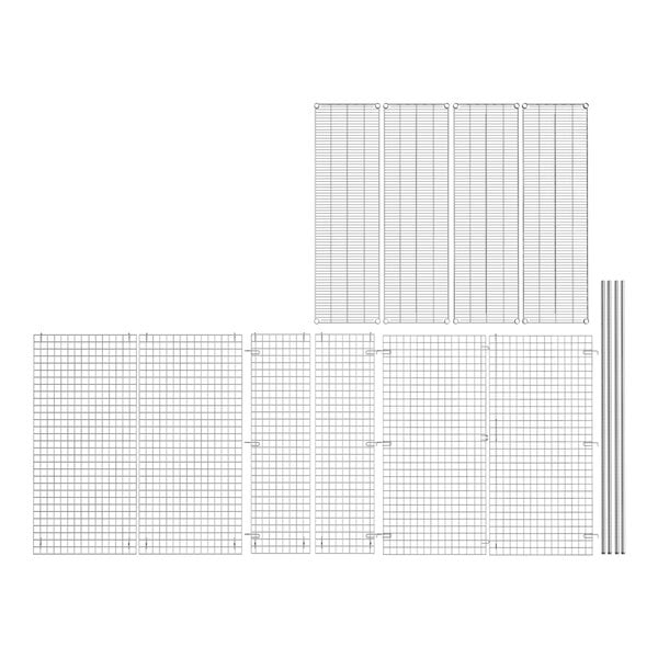 Regency chrome wire security cage kit with white grid panels.