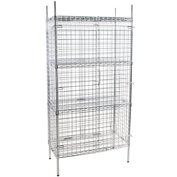 A Regency chrome wire security cage kit with three shelves.