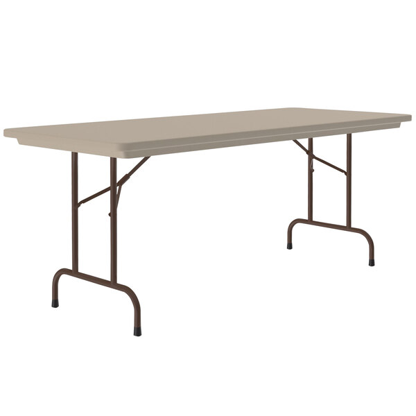 Correll Heavy-Duty Folding Table, 30" x 60" Blow-Molded Plastic, Mocha Granite