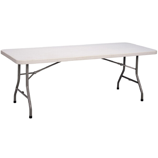 A granite gray Correll rectangular folding table with metal legs.