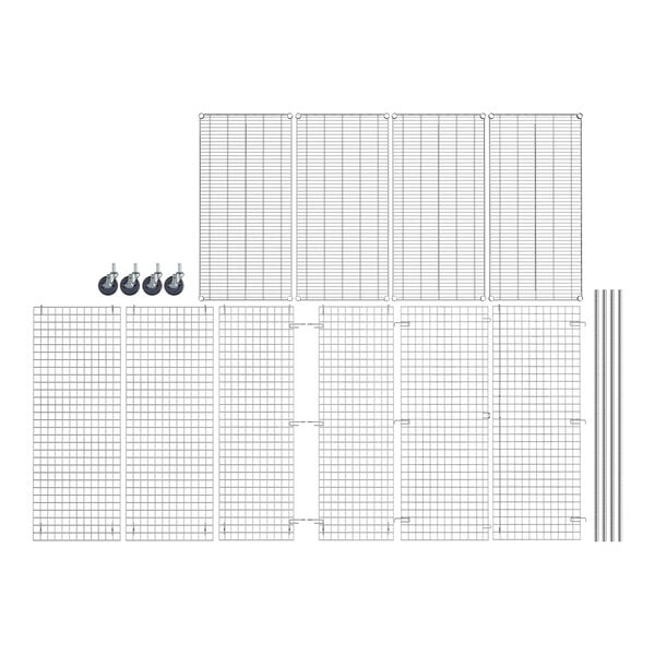A blueprint drawing of a Regency mobile wire security cage with metal rods.
