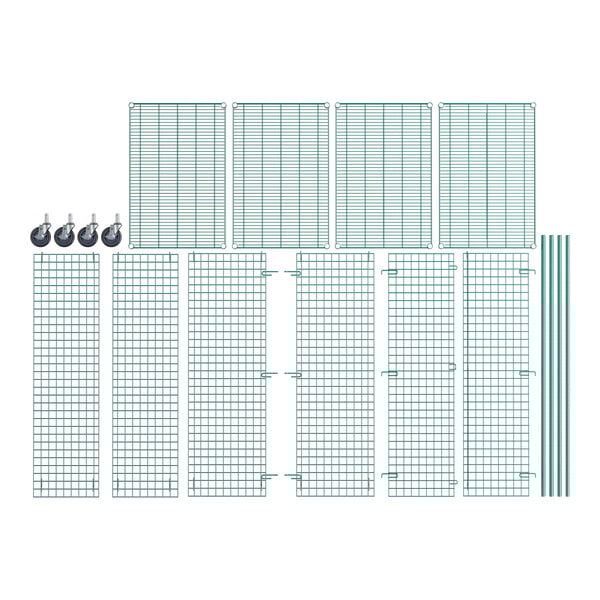 A Regency green wire security cage kit with grid panels and metal rods.