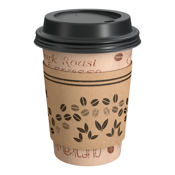 50 Pack] 8 oz Hot Beverage Disposable White Paper Coffee Cup with Black  Dome Lid and Kraft Sleeve Combo, XX Small 