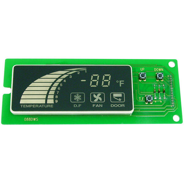 A green Turbo Air PCB board with a built-in digital display.