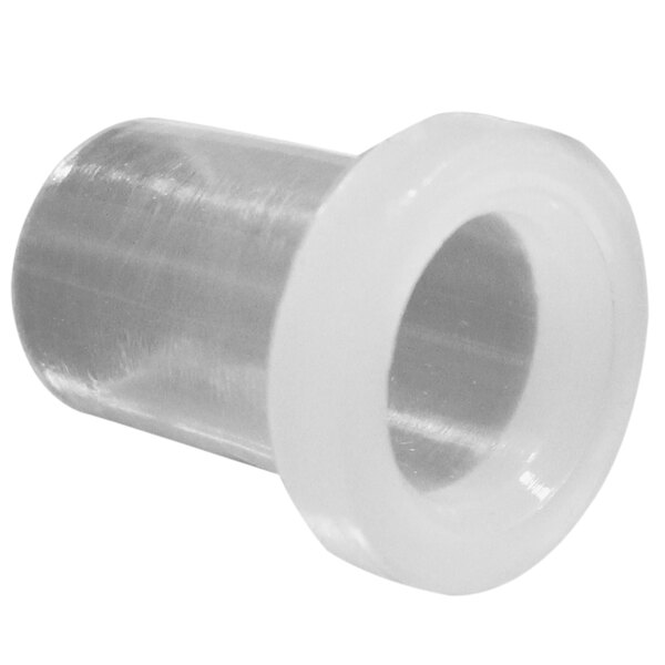A close-up of a white plastic cylinder with a hole in it.