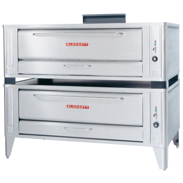 A Blodgett double pizza deck oven with two doors.