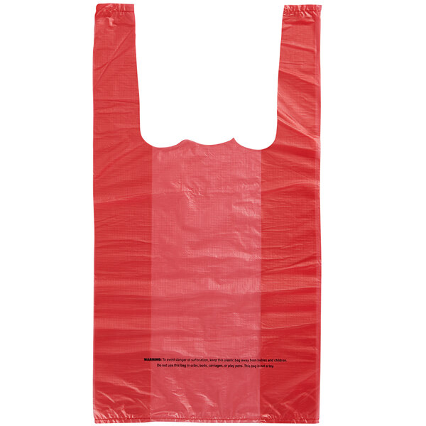 1/10 Size .55 Mil Red Unprinted Embossed T-Shirt Bag - 1500/Case