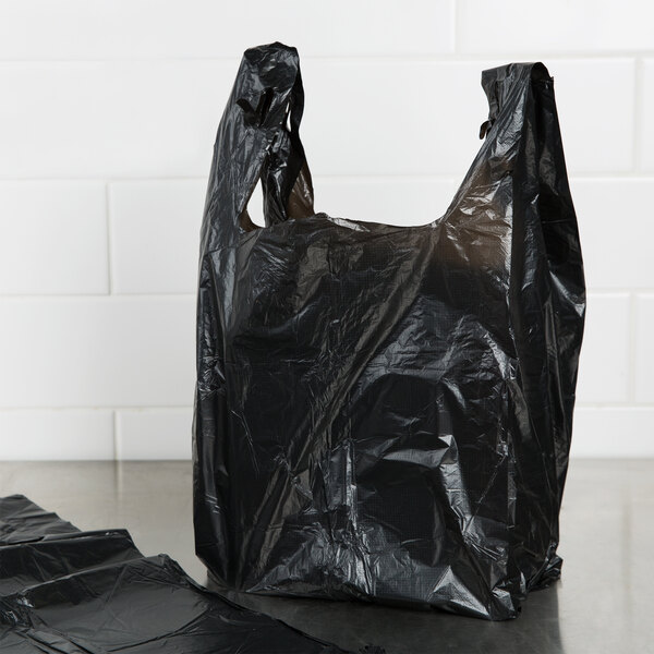 Choice 1/6 Size .51 Mil Black Unprinted Embossed Standard-Duty T-Shirt Bag - 1000/Case