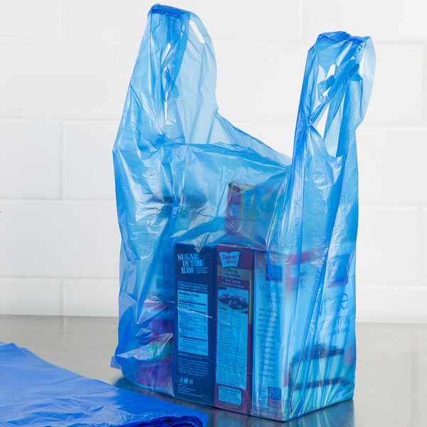 1000 RG Large Plastic Grocery T-shirts Carry-out Bag Blue Unprinted 12 X 6 X 21 