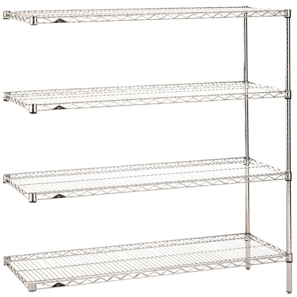 A chrome Metro Super Erecta add-on shelving unit with four shelves.