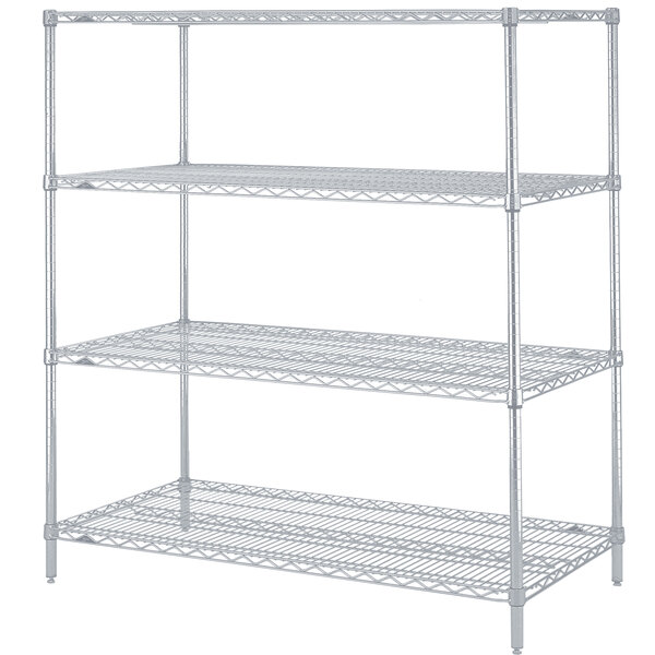 A white metal Metro wire shelving unit with three shelves.