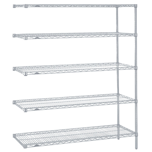 Metro 5AN557BR Super Erecta Brite Wire Stationary Add-On Shelving Unit - 24" x 48" x 74"