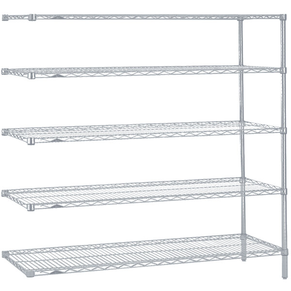 Metro 5AN477BR Super Erecta Brite Wire Stationary Add-On Shelving Unit - 21" x 72" x 74"