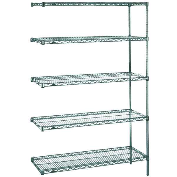 A Metro Super Erecta wire stationary add-on shelving unit with four shelves.