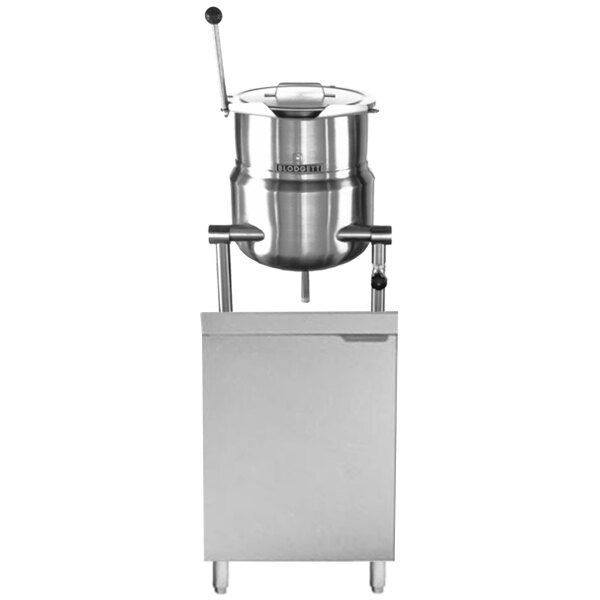 A Blodgett steam jacketed kettle on a metal stand.