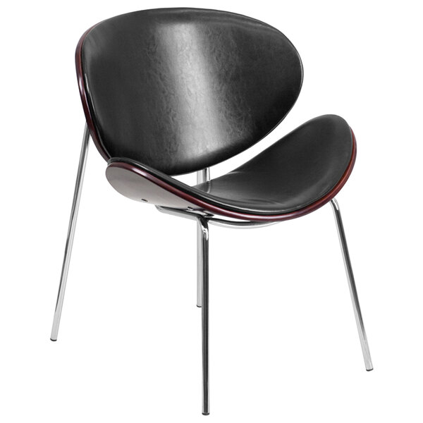 Flash Furniture SD-2268A-7-GG Mahogany Bentwood Leisure Reception Chair with Black Leather Upholstery