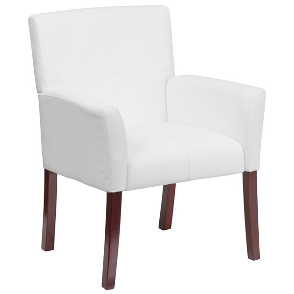 Flash Furniture BT-353-WH-GG White Leather Executive Side / Reception Chair with Mahogany Legs