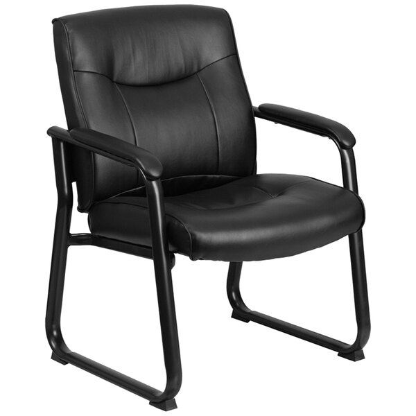 Flash Furniture GO-2136-GG 500 lb. Capacity Big & Tall Black Leather Executive Side Chair with Sled Base