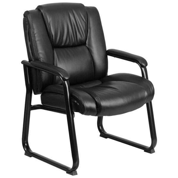 Flash Furniture GO-2138-GG 500 lb. Capacity Big & Tall Black Extra Padded Leather Executive Side Chair with Sled Base - 24 1/2" x 23" Back