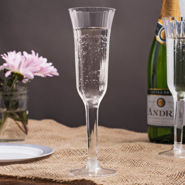 Visions 5 oz. Heavy Weight Clear 1-Piece Plastic Champagne Flute - 8/Pack