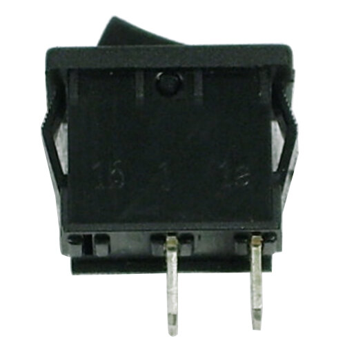 A close-up of a black Turbo Air On/Off rocker switch with two small metal pins.