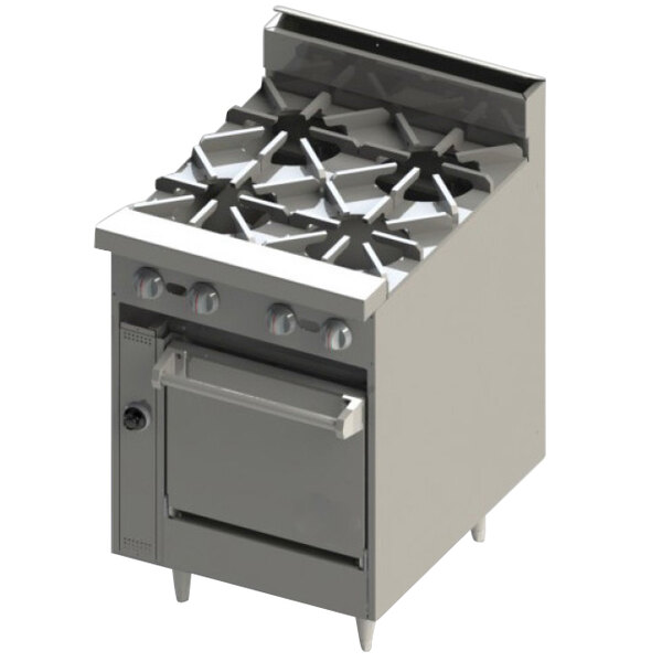 A Blodgett stainless steel commercial gas range with four burners.