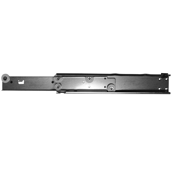 A black metal Turbo Air left drawer rail assembly with two holes.