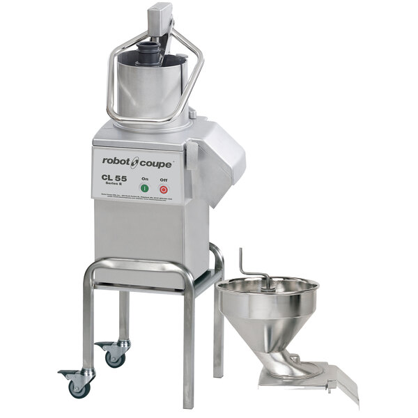 Robot Coupe CL55 2 Feed-Heads Continuous Feed Food Processor with Full Moon Pusher Feed, Bulk Feed & 2 Discs- 2 1/2 hp