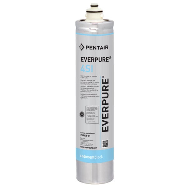 An Everpure water filter cartridge with a white label featuring blue and black text.