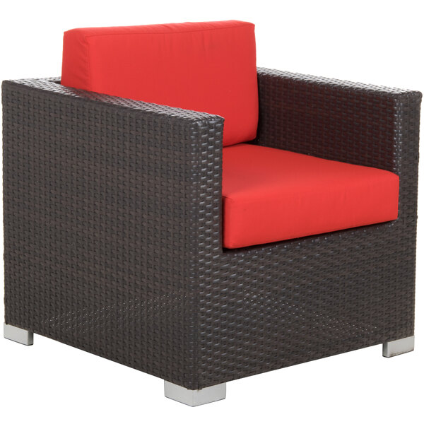 BFM Seating PH5102JV Aruba Java Wicker Outdoor / Indoor Cushion Armchair with Left and Right Armrests