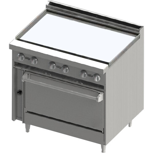 A Blodgett liquid propane range with griddle and oven.