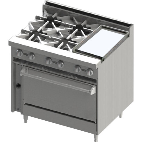 Blodgett BR-4-12G-36C Liquid Propane 4 Burner 36" Manual Range with Right Side 12" Griddle and Convection Oven Base - 174,000 BTU