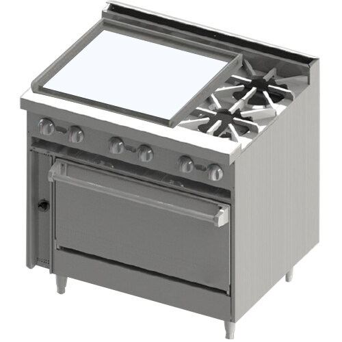 Blodgett BR-24GT-2 Natural Gas 2 Burner 36" Thermostatic Range with Left Side 24" Griddle and Cabinet Base - 108,000 BTU