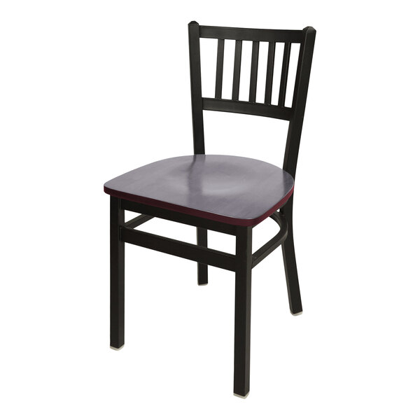 BFM Seating Troy Sand Black Metal Side Chair with Mahogany Seat