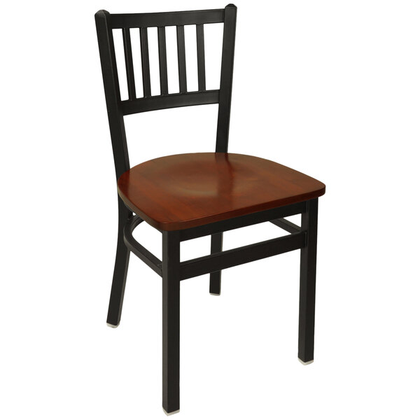 BFM Seating 2090CMHW-SB Troy Sand Black Metal Side Chair with Mahogany Seat