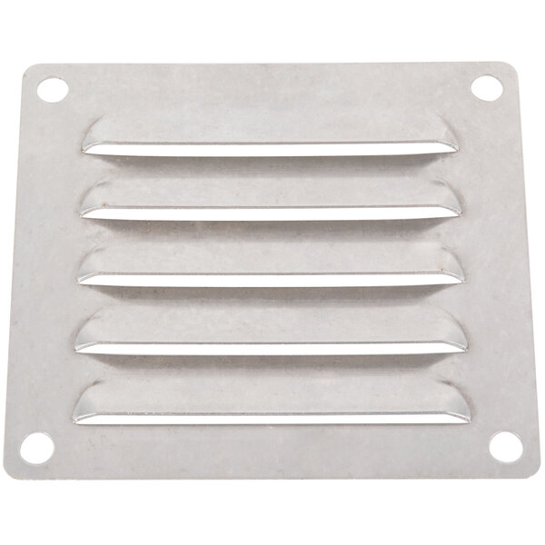 A white metal Avantco back vent guard with four holes.