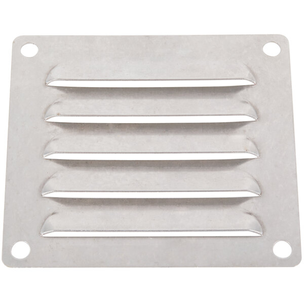 A white metal Avantco back vent guard with four holes.